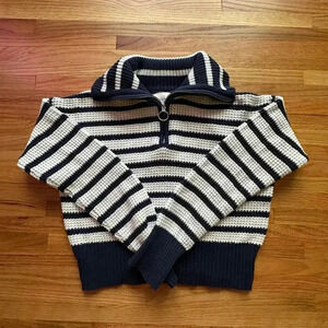 SAGE + STONE x Women’s Nautical Coastal Vibes Cropped Blue & White Sweater SZ L